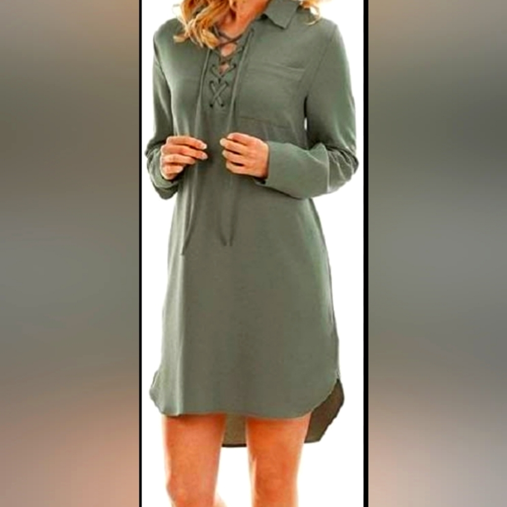 Mudpie Small Olive Green Shirt Dress